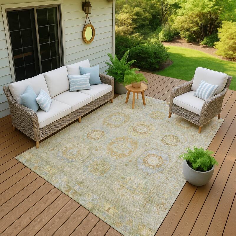 Machine Washable Indoor/ Outdoor Vintage Traditional Chantille Rug - Sage - 9' x 12'