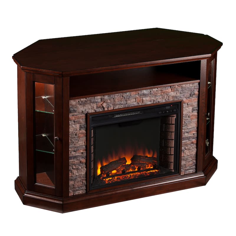 SEI Furniture Hermon Faux Stone Electric Fireplace Corner Media TV Stand for TV's up to 50"