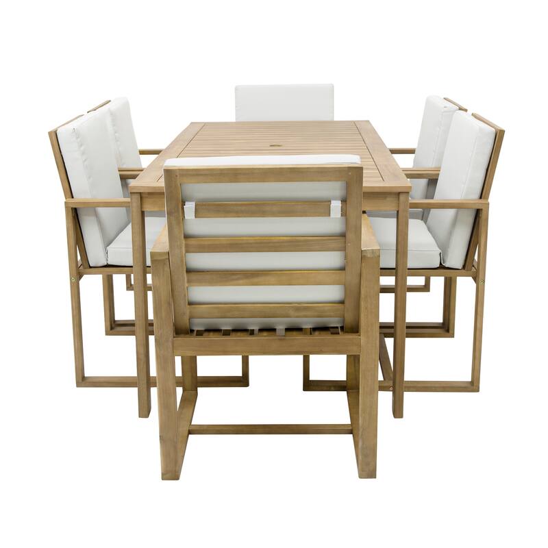Patio Dining 7 Piece, Outdoor Dining Table and Chair Set with 6 Chairs and Removable Cushions for Patio Garden 7 Pack