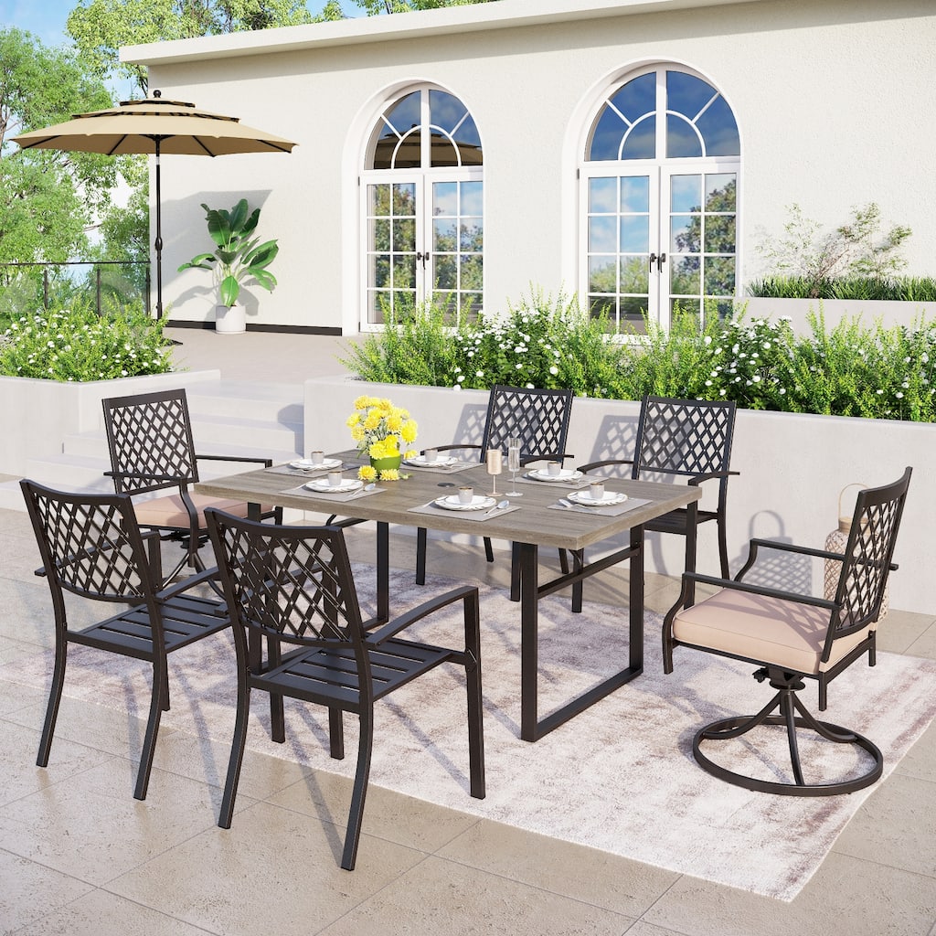 MAISON ARTS Patio Dining Set of 7 with Metal U-Shaped Leg Rectangular Dining Table and Metal Dining Chairs