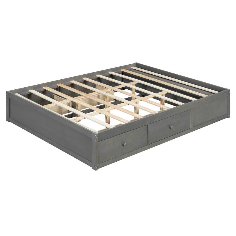 Queen Size Storage Platform Bed with 4 Drawers & Hydraulic Lift Footboard, Space-Saving Frame