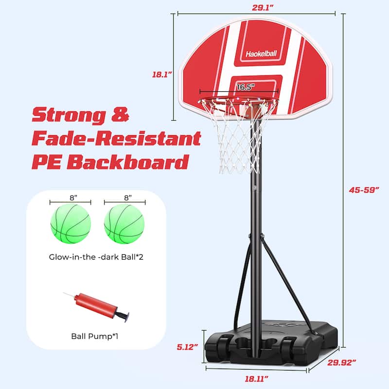 Adjustable Poolside Basketball Hoop with Light 45''-59'' Includes 2 Balls and Pump