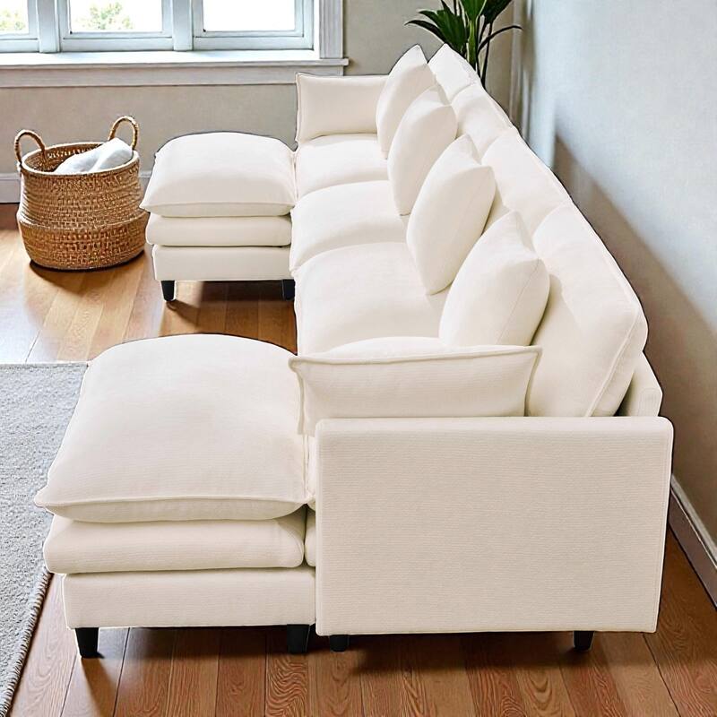 140.9" U-Shaped Modular Sectional Sofa with 2 Ottomans, Chenille Upholstery, Deep Seat Couch for Living Room