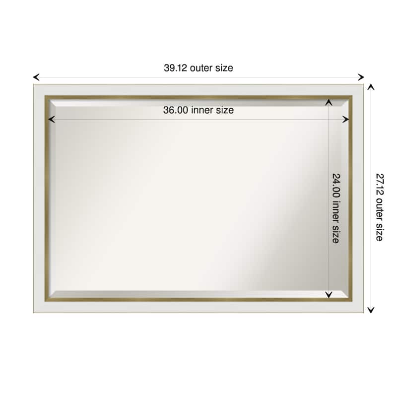 Beveled Wall Mirror - Eva Frame - Outer Size: 39 x 27 in - Eva White Gold Narrow