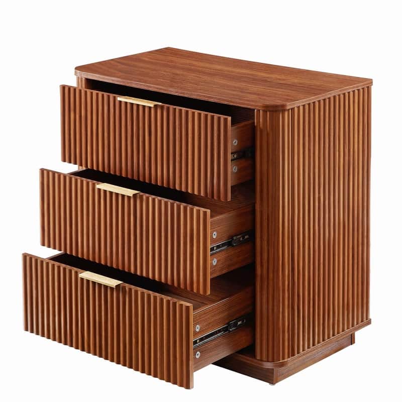 Modern Fluted 3-Drawer Dresser Nightstand with Easy Clean Waterproof Surface (Set of 2)