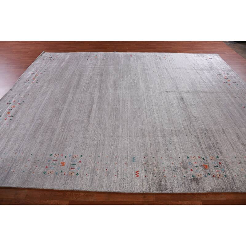 Hand Knotted Oriental 100% Wool Carpet Tribal Tribal Greys & Charcoal Gabbeh Area Rug - 11' 4'' X 8' 10''