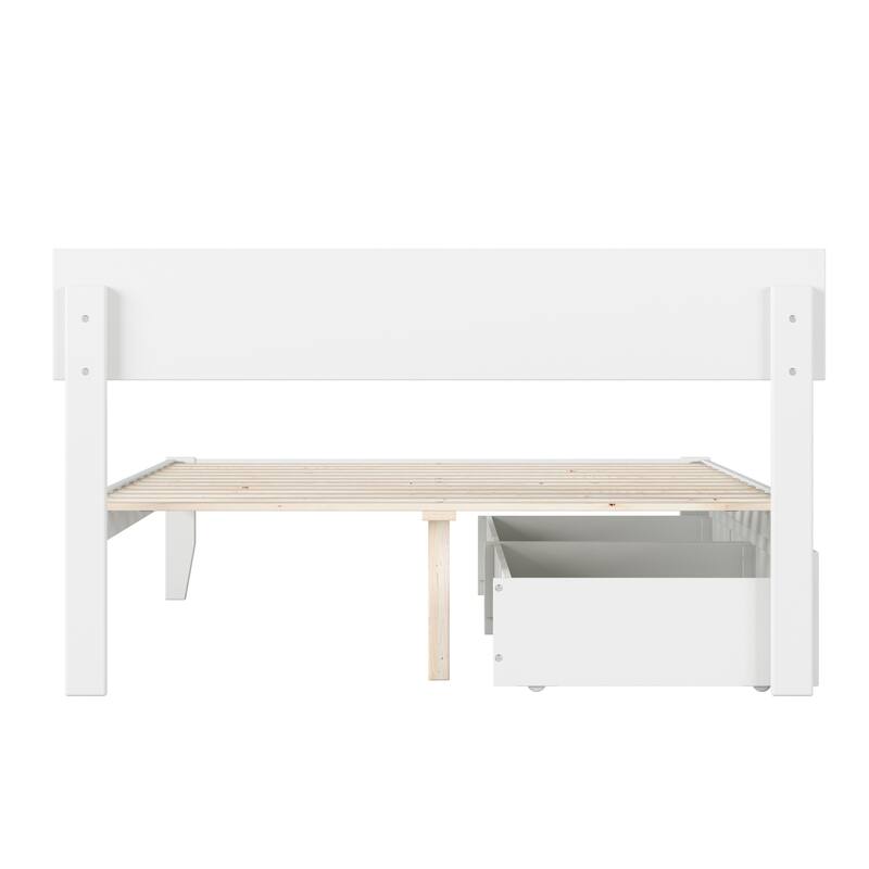 Full Size Platform Bed with Storage - Modern Bed Frame, White Finish, Underbed Drawers, Easy Assembly