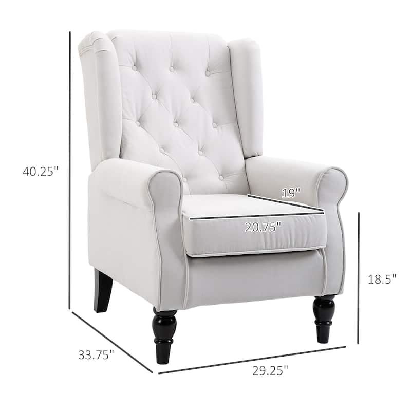 Cream White Modern 29.3" High Back Upholstered Buttons Tufted Accent Chair with High Wingback and Thick Padded Seat