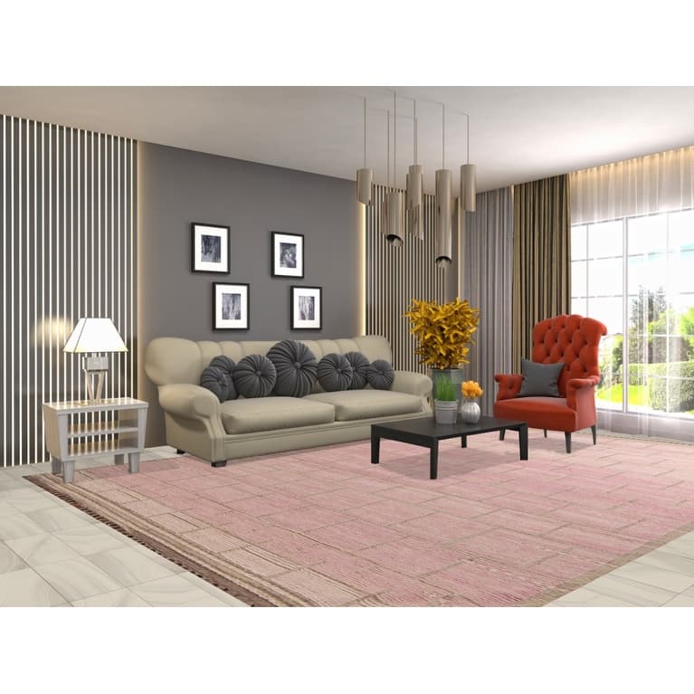 Pink Moroccan Area Rug Handmade Wool Carpet - 9'0"x 12'6"