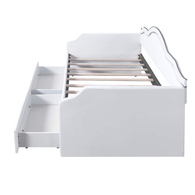 Twin Size Upholstered Daybed with LED and 2 Drawers