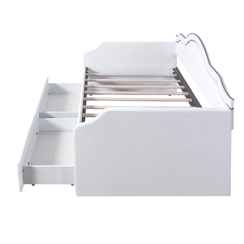 Twin Size Velvet Upholstered Daybed with LED Lights and Storage Drawers