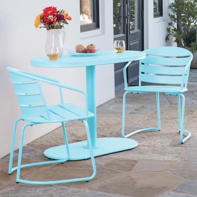 Roomfitters Santa Monica 3-Piece Bistro Set with Round Table and Metal Chairs