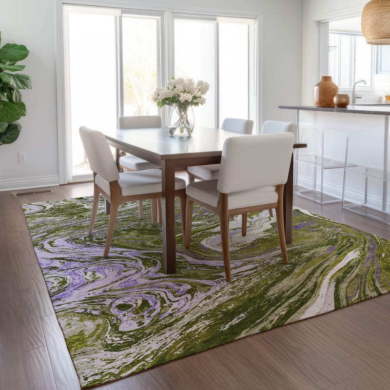 Machine Washable Indoor/ Outdoor Abstract Brushstroke Chantille Rug
