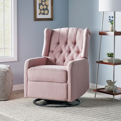 Swivel Tufted Recliner Chair, Fabric Manual Rocking Lounge Chair with Adjustable Backrest & Footrest Modern Single Sofa Chair
