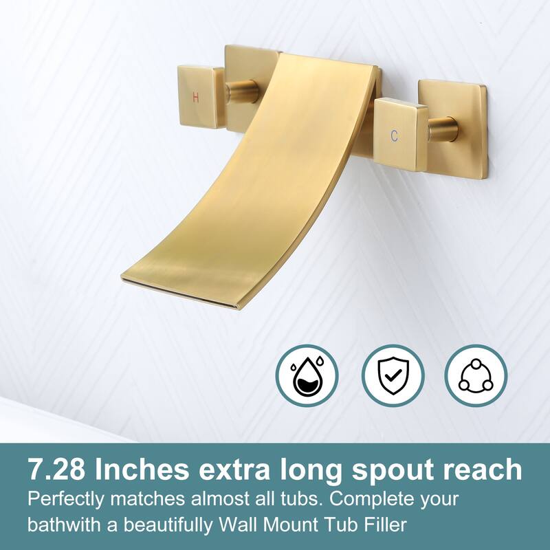 WOWOW Double Handle Wall Mount Waterfall Bathroom Bathtub Faucet