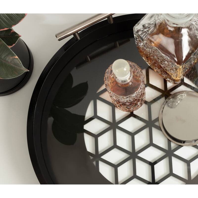 Kate and Laurel Caspen Round Pattern Decorative Metal Handles Tray