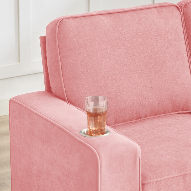 84.25" Velvet 3-Seater Sofa with Cup Holder Armrests and High-Density Spring Cushions