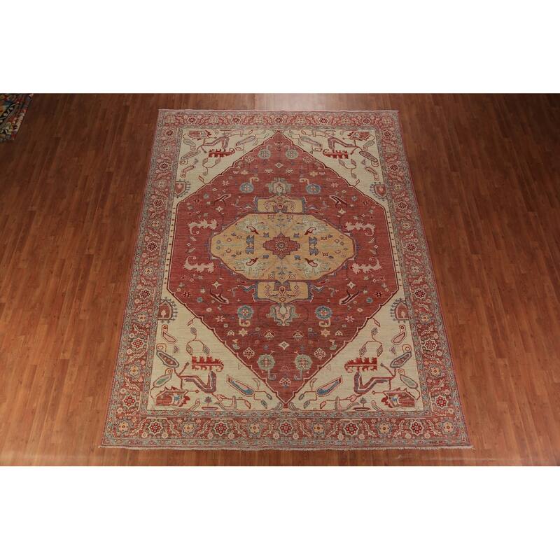 Orange Vegetable Dye Heriz Serapi Oriental Rug Handmade Wool Carpet - 8'10"x 11'9"