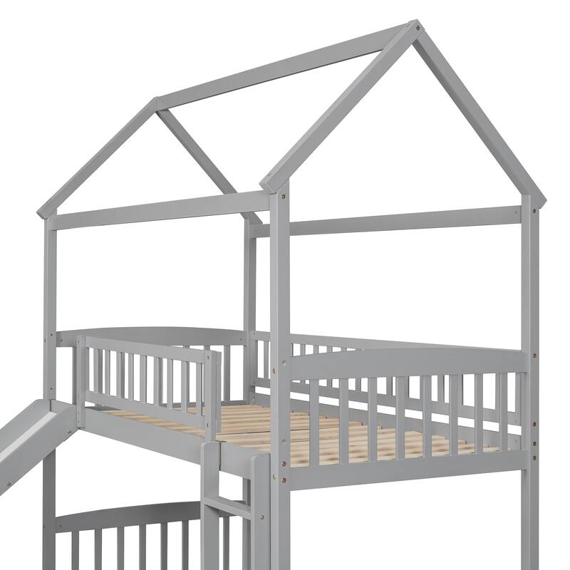 Multifunctional Twin Over Twin Bunk Bed with Slide, Space-Saving Design for Kids