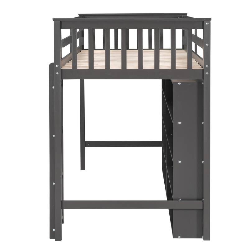 Twin or Full Size Loft Bed with 8 Shelf