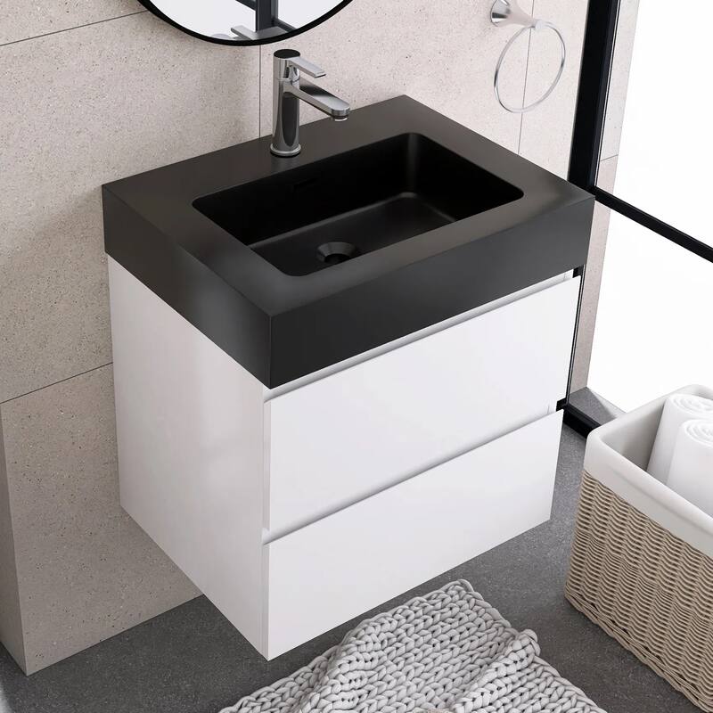 Single Sink Floating Bath Vanity in with Solid Surface Top