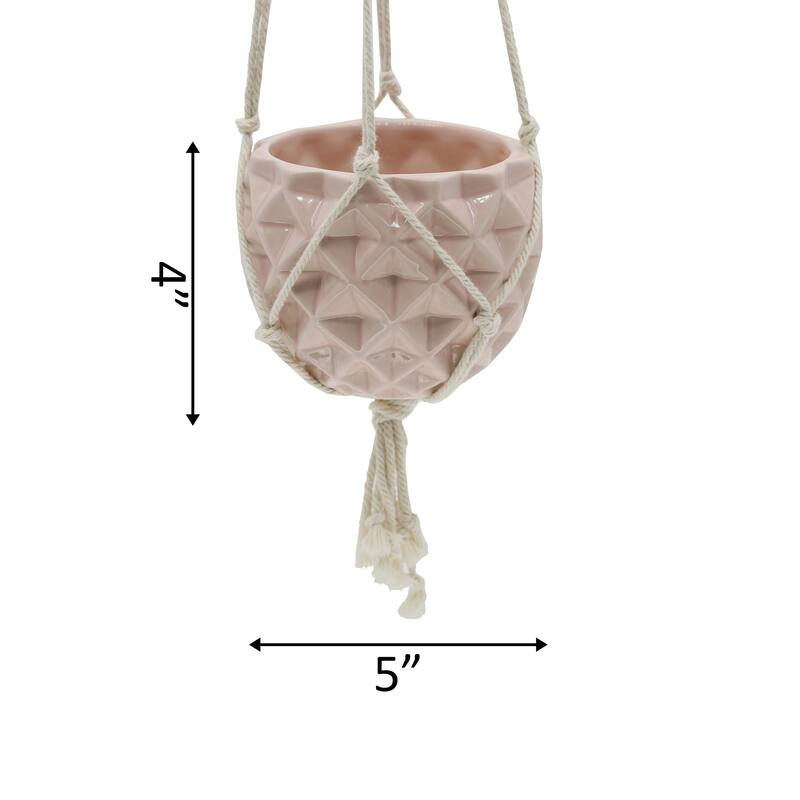 5 x 5" Ceramic Macrame Hanging Planter Pot