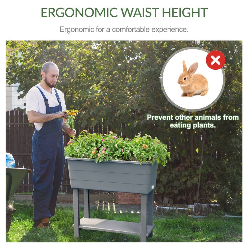 Aoodor Elevated Raised Planter Box with Legs,Storage Space,Plastic Drainage Plug & Water Level Indicator - 30"x14"
