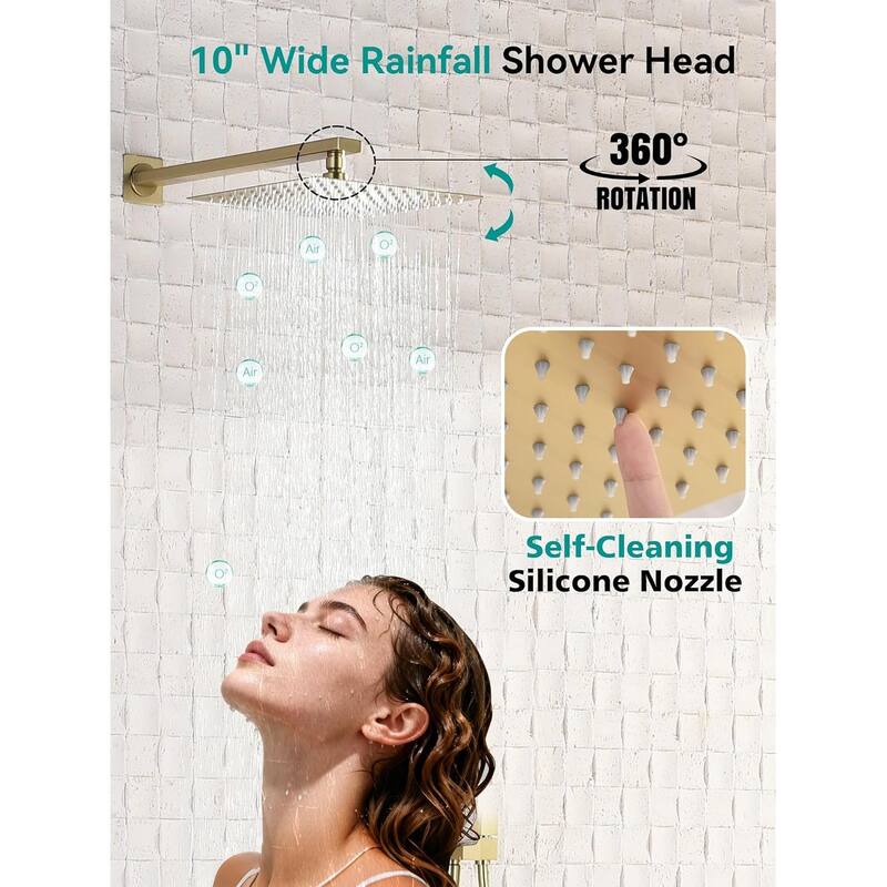 Lefton Shower System in Fahrenheit Display, 10” Overhead Shower Head with Handheld Spray Showerhead and Bathtub Faucet, SSWM2502
