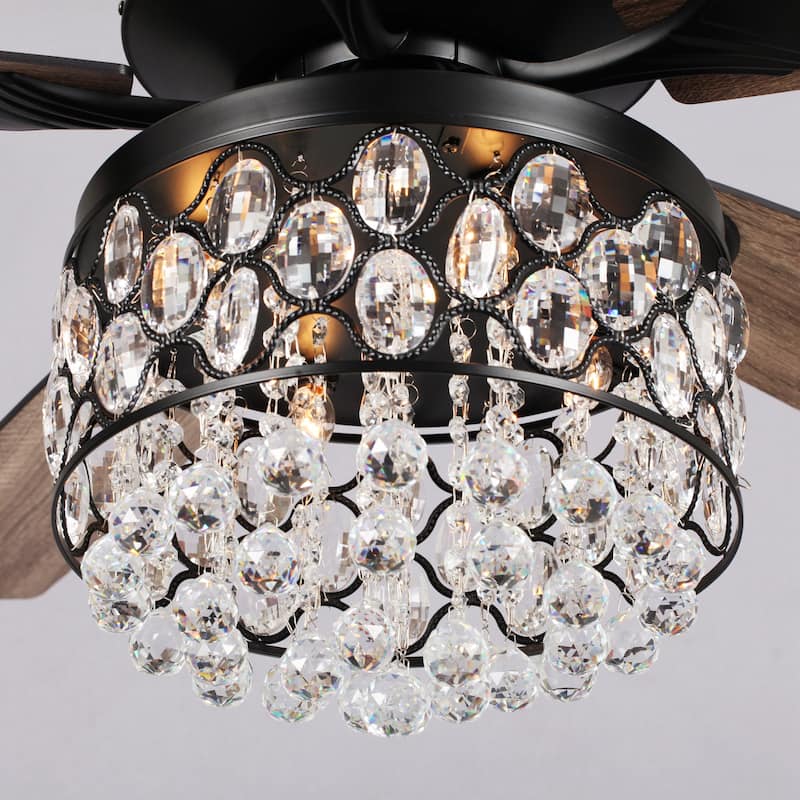 Black 5-Blade 4-light Crystal Ceiling Fan Chandelier with Remote - 52-inch