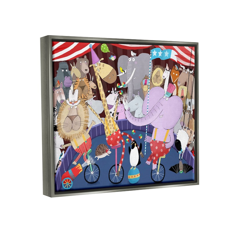 Stupell Animals in Circus Scene Framed Floater Canvas Wall Art Design by Carla Daly