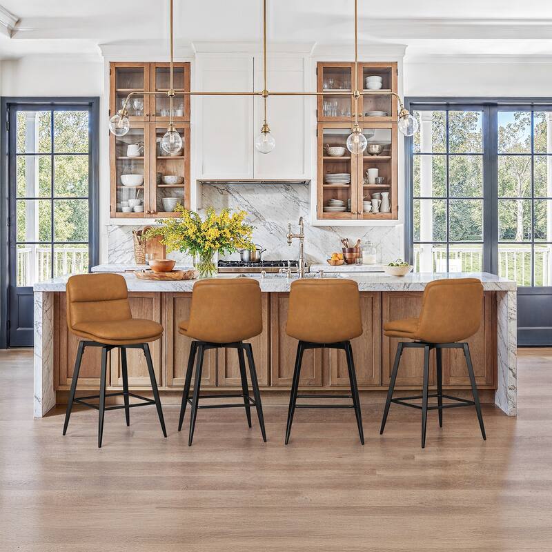 360°Swivel Bar Stools Set of 2/3/4, 26" H Seat Height with, Faux Leather Barstool for Kitchen Island and Home Bar Brown