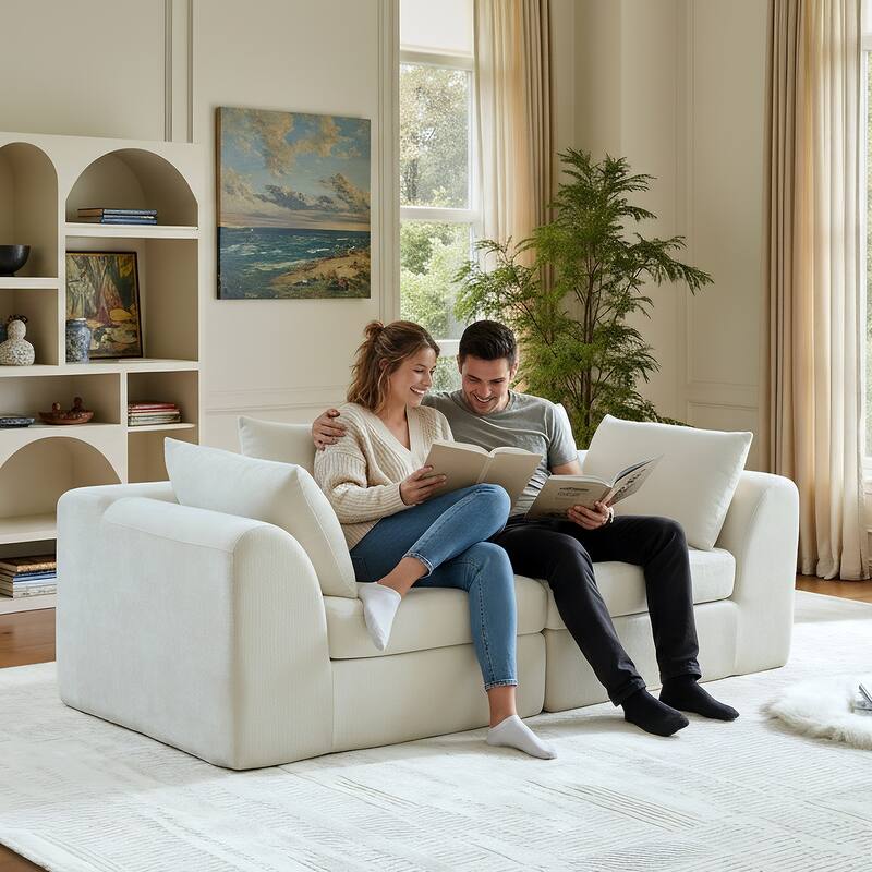 86.6 inch 2 Seater Sofa Cloud Couch Two Layers Deep Seat Chenille Boneless Couch with Armrest Pillow Couches
