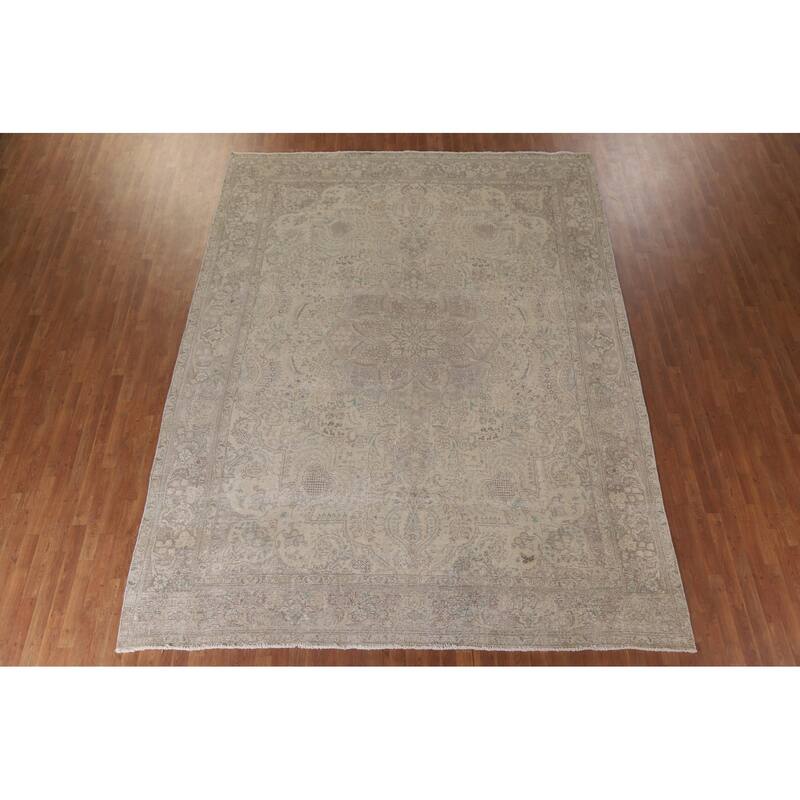 Hand Knotted Oriental 100% Wool Carpet Traditional Floral Beige & Ivories Tabriz Area Rug - 12' 5'' X 9' 8''