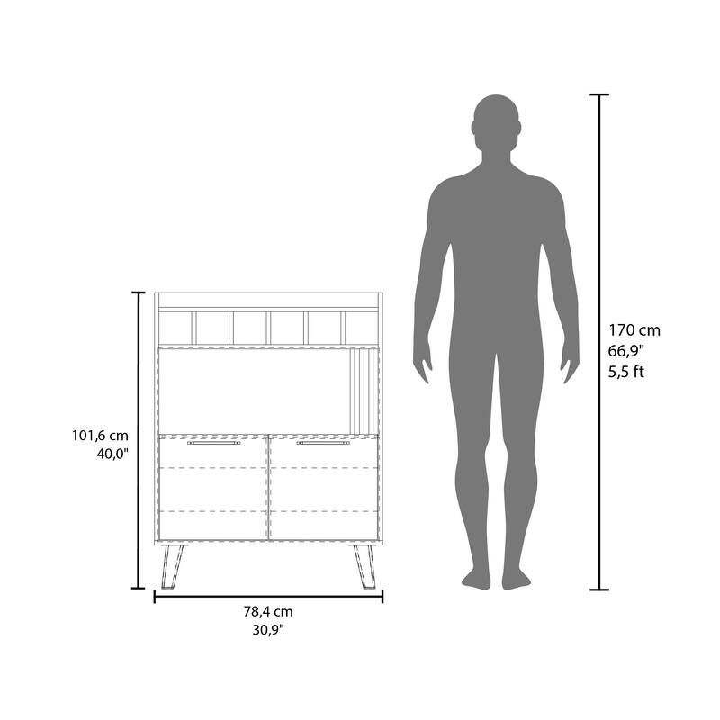 Vance 40" High Bar Cabinet with Six Bottle Cubbies, Two Double Door Cabients, Four Shelves, Living Room, Wine Rack