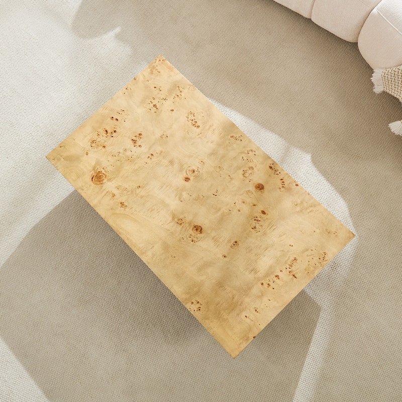 43.31" Mid-Century Modern Rectangle Burl Wood Veneer Coffee Table