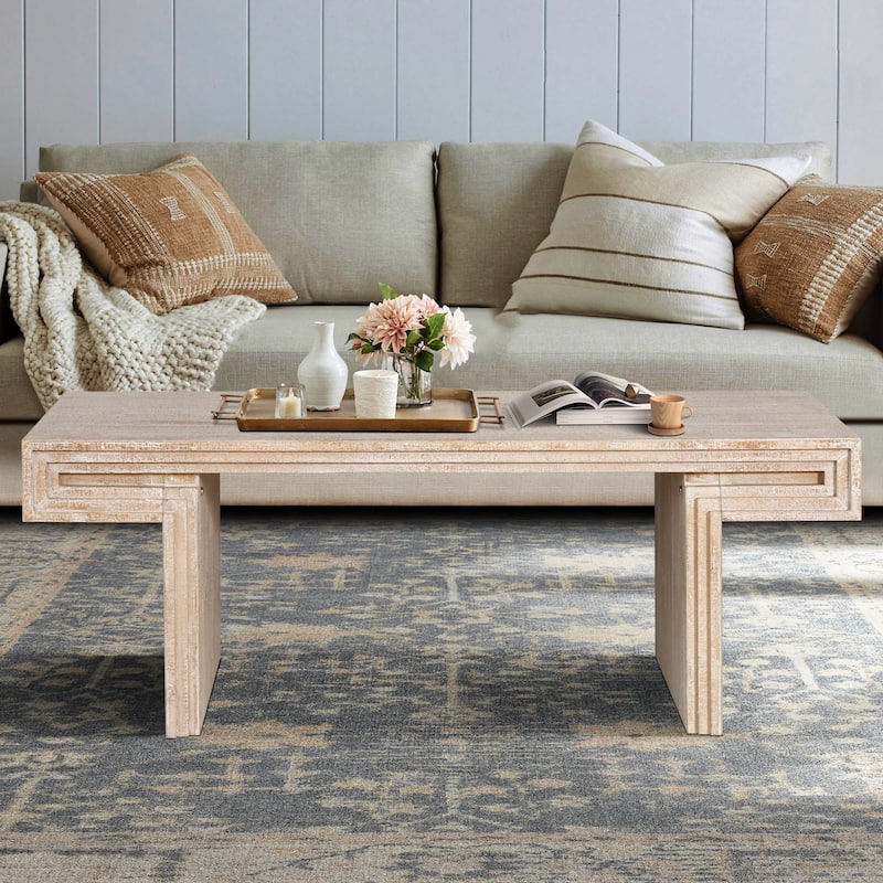 Wood Coffee Table Dining Table, Rustic Center Table Office Table with Double-Sided Open Shelvs