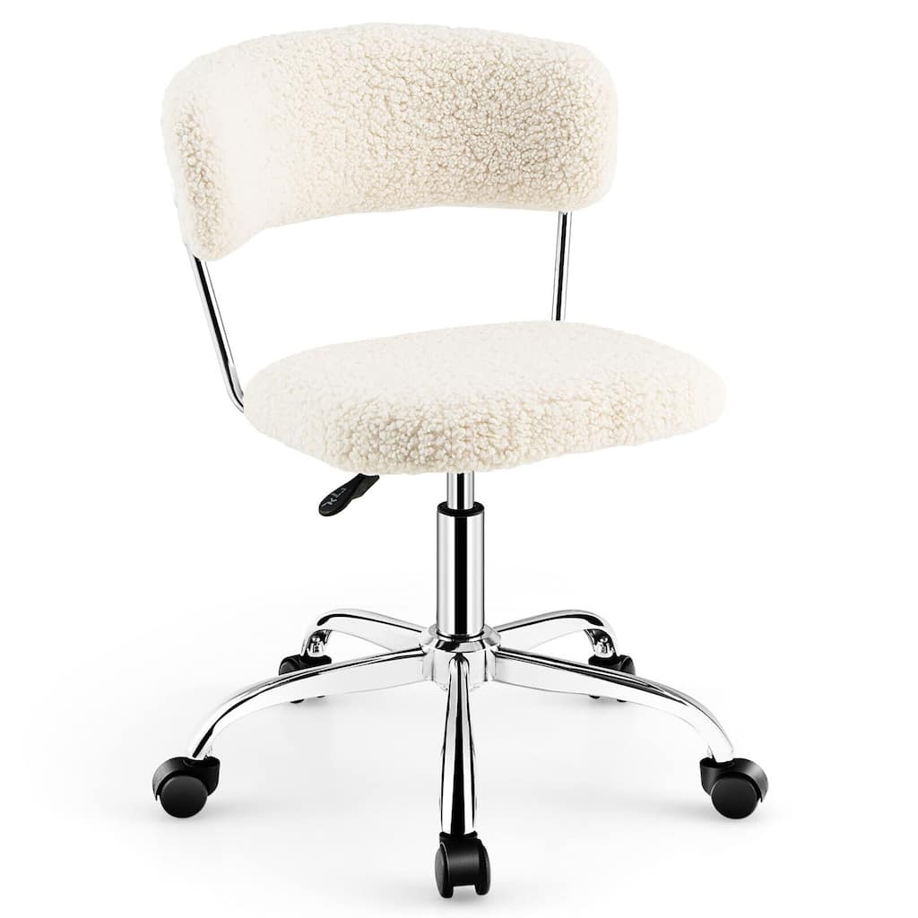 Gymax Computer Desk Chair Adjustable Sherpa Office Chair Swivel Vanity
