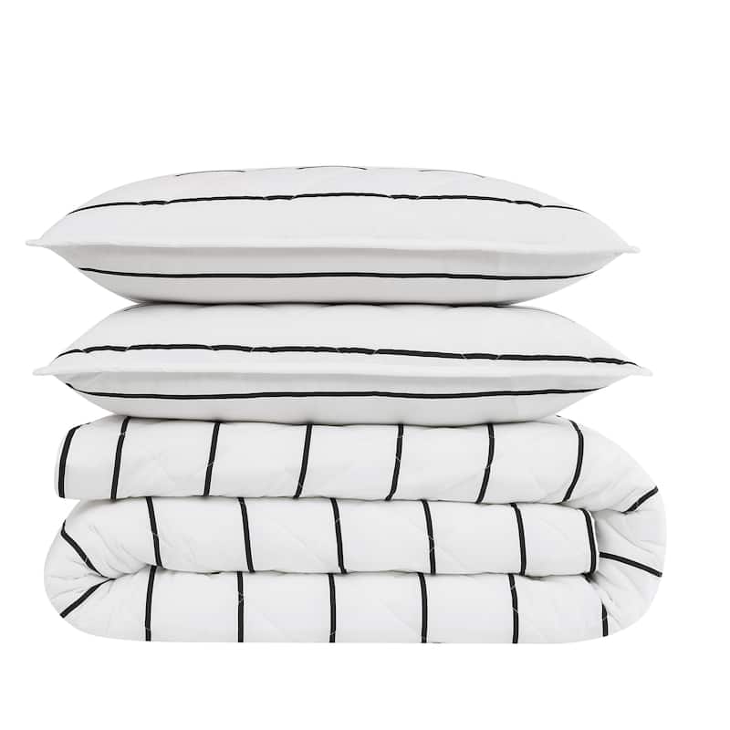 Brooklyn Loom Hayward Stripe 3 Piece Quilt Set - Twin - Twin XL - White/Black