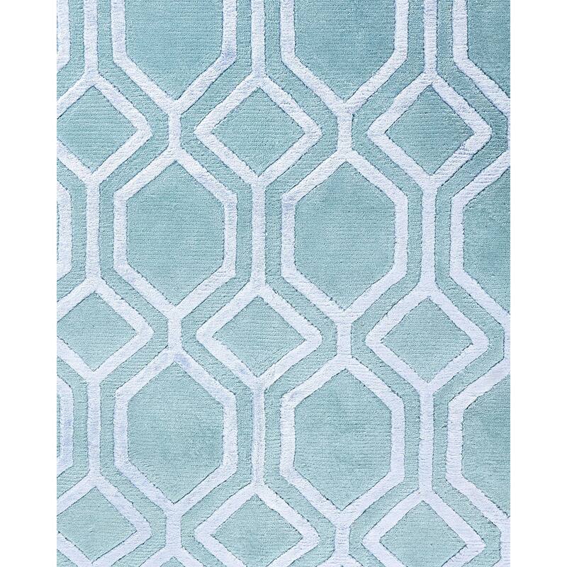 Modern One-of-a-Kind Handmade Area Rug, Green - 8' 1" x 9' 10"