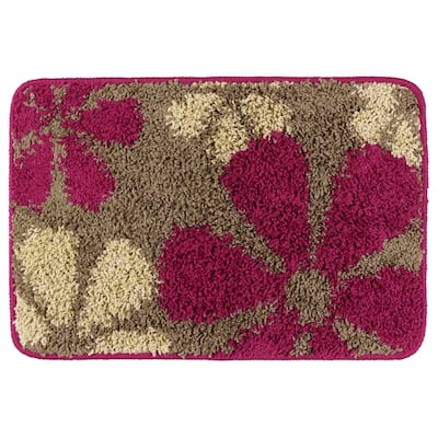 Floral Bath Mat, Plush Shaggy Bathroom Rug, Checked Washable Bath Carpet for Bathroom Floor, Tub and Shower Room