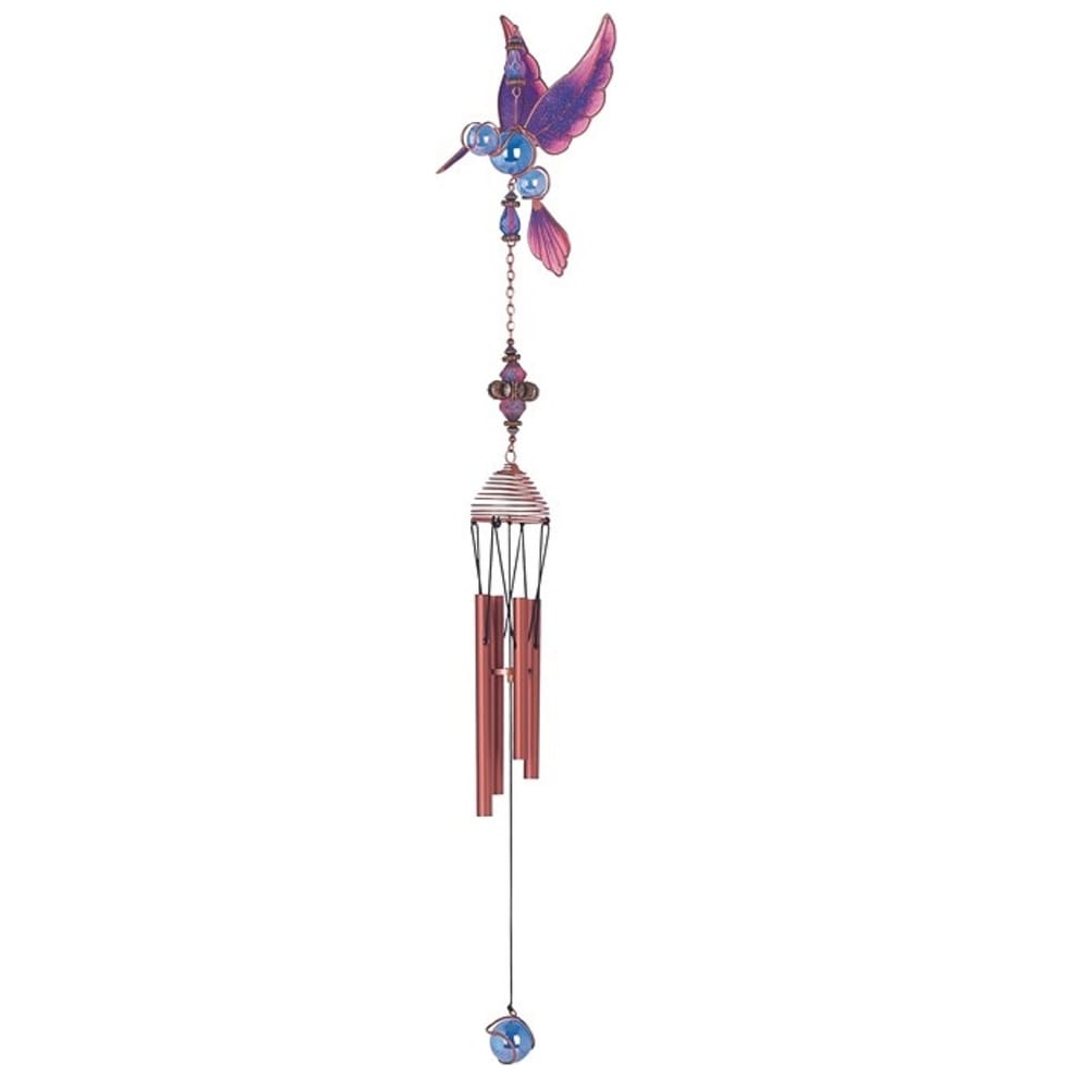 Lbk Furniture Copper And Gem 23" Purple Hummingbird Wind Chime Indoor And Outdoor Hanging Decoration Garden Patio Porch