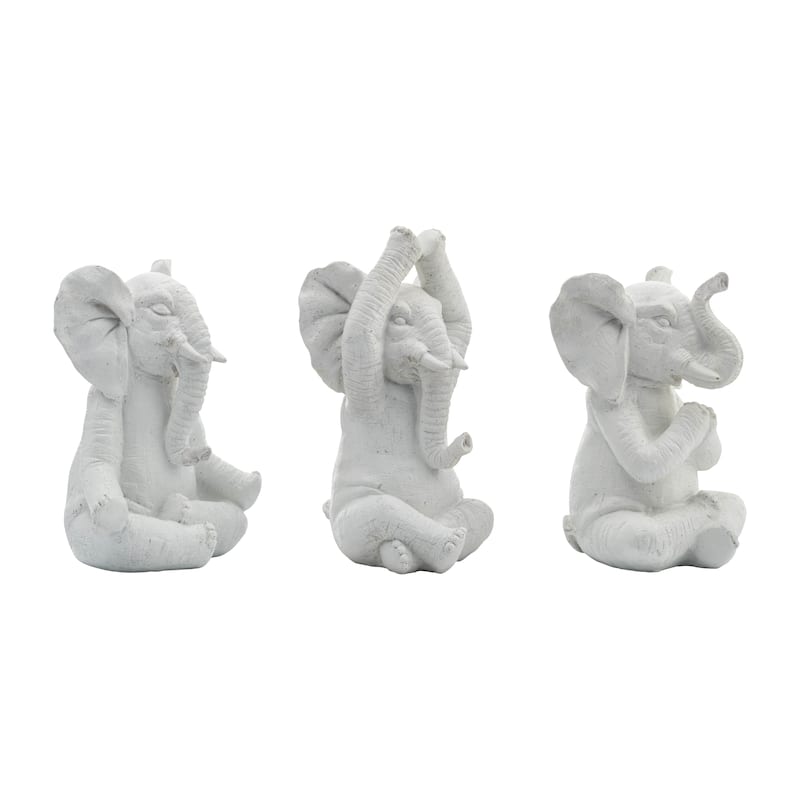 Sagebrook Home Decorative Resin Elephant Figurines with Yoga Poses, Set of 3 - White - 6" x 5" x 8"