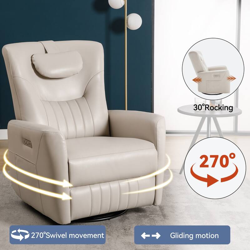 Beige Power Recliner with Swivel, Rocking Motion & Lumbar Pillow