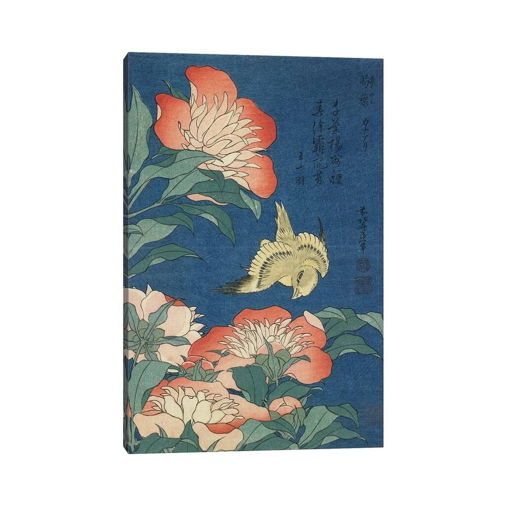 iCanvas "Peonies And Canary, c.1833" by Katsushika Hokusai Canvas Print