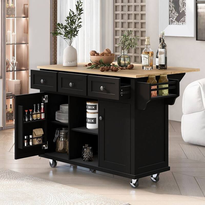 Kitchen Island Cart with Wheels Drop-Leaf, Storage Racks