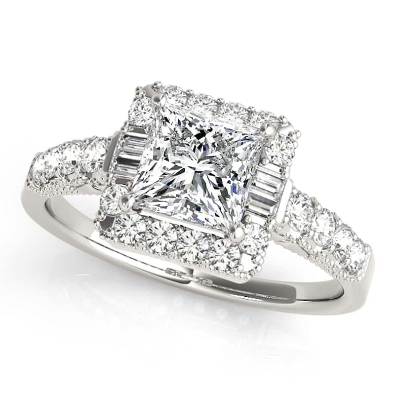 Auriya 14k White Gold Lab Grown Princess Diamond Halo Engagement Ring 0.50 to 5.00 ct. tw. (F-G VS) - 1.50 ct. tw. - 4.5