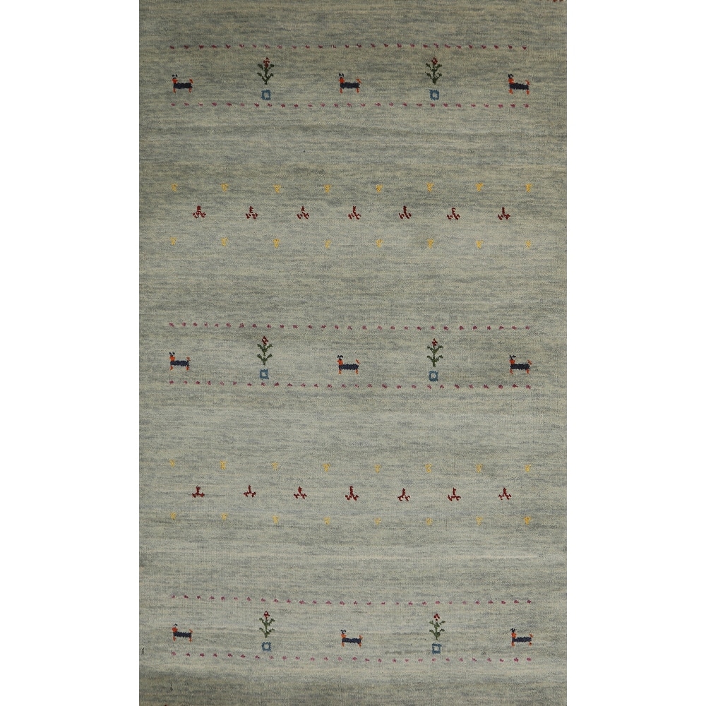 Hand Knotted Oriental 100% Wool Carpet Tribal Animal Pictorial Green Gabbeh Area Rug - 4' 11'' X 3' 0''