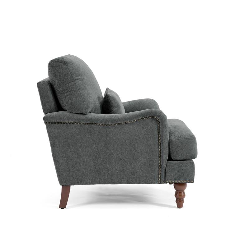 Oversized Accent Chair Chenille Upholstered Armchair With Rivets