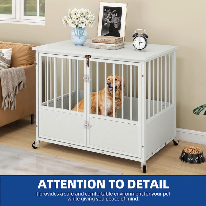 Moasis 38"/43" Dog Crate Furniture with Wheels & Double-Doors