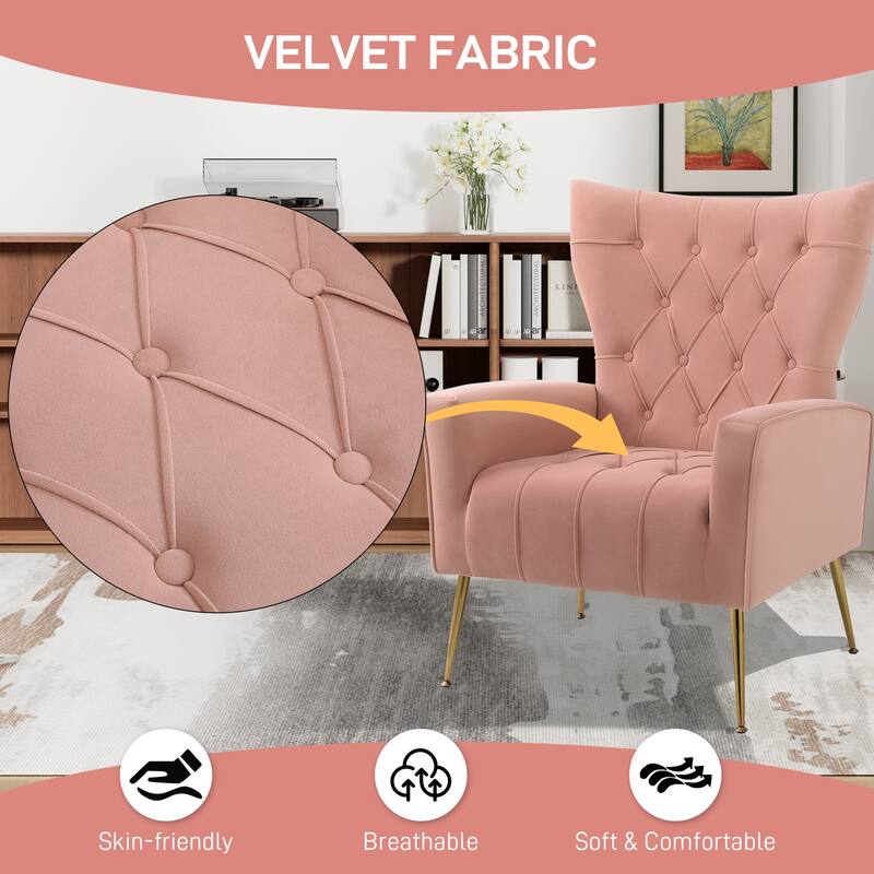 Ouyessir Upholstered Tufted Accent Chair with Ottoman